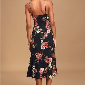 LuLus NWT black floral midi dress sz S